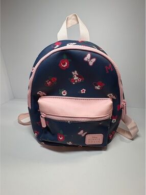 Disney Minnie Mouse Mini Backpack Navy Blue Pink Floral Girls Kids Bag